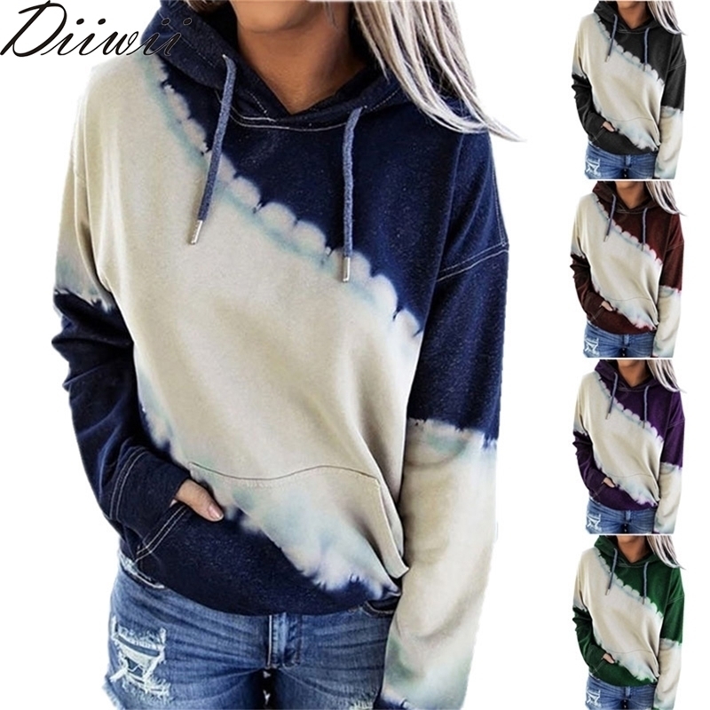 

Diiwii New Autumn Winter Women's Loose Tie-Dye Printed Long-Sleeved Hoodie T-Shirt 201029, Purple