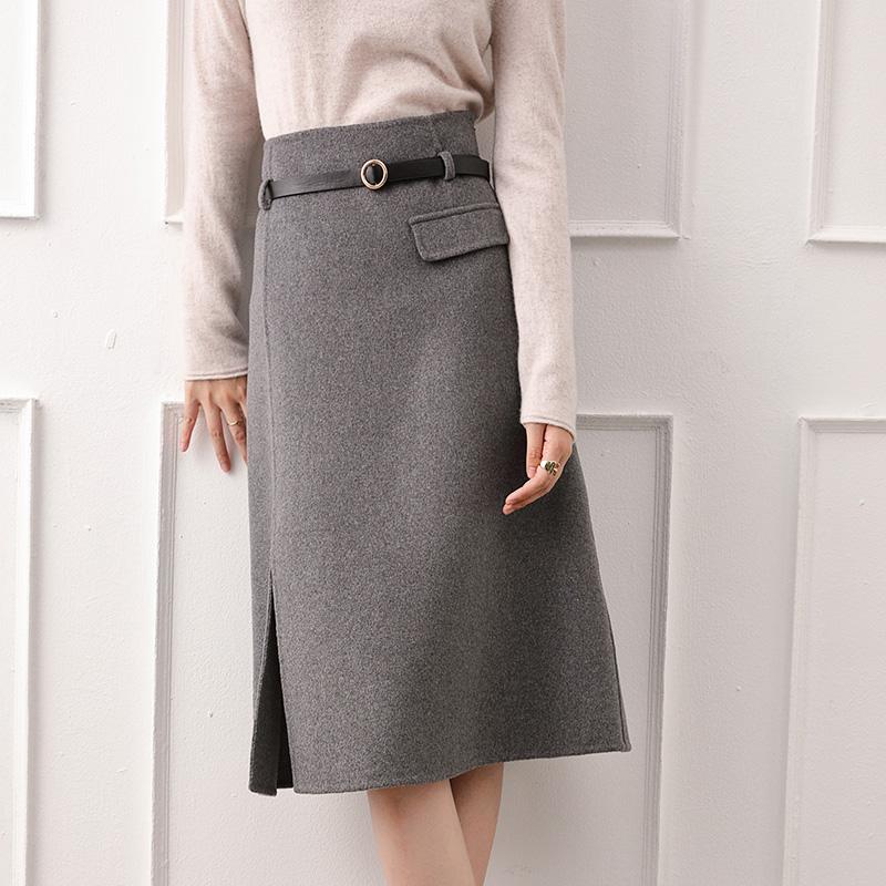 

2020 New Cashmere Skirt Women Knee-length Skirt Autumn and Winter New 100% Pure Wool Slim One-step Bag Hip, Black