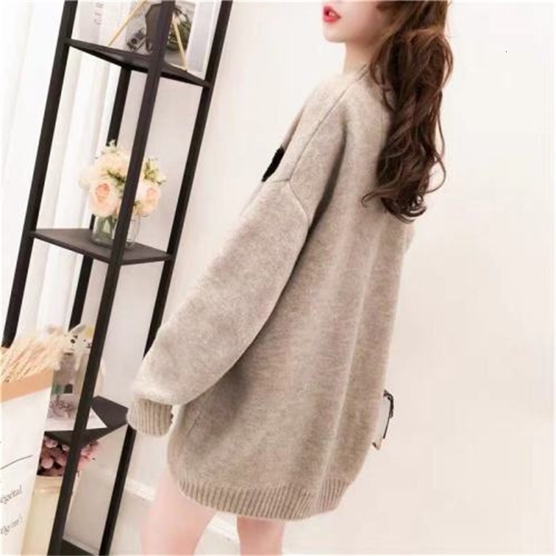 

Springtime Autumn Face Smiling Impression Woman's Knit Neck Long Casual Sleeve Knitted Shirt Tops Female Oqiz, Haji