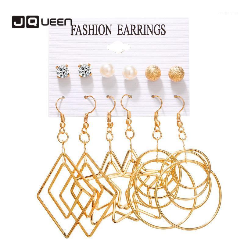 

Vintage Five Pointed Star Earrings Female Jewelry Fashion Bohemia Gold Color Geometric Rhombus Circle Set For Women Dangle & Chandelier, Silver