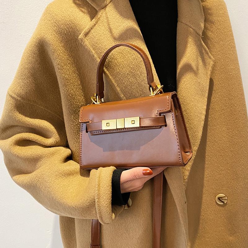 

Small Women Designer Leather Crossbody Bag Pure Color Tote Handbag Female Wallet Wild Lock Shoulder Bags Sac A Main, Black