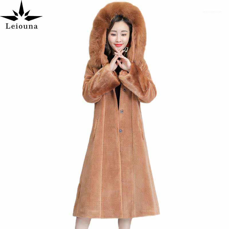 

Leiouna Long Thick Fashion O-Neck Women Winter Artificial Shearling Coat Faux Fur Hooded Overcoat Female Warm Woolen Coats1, Black