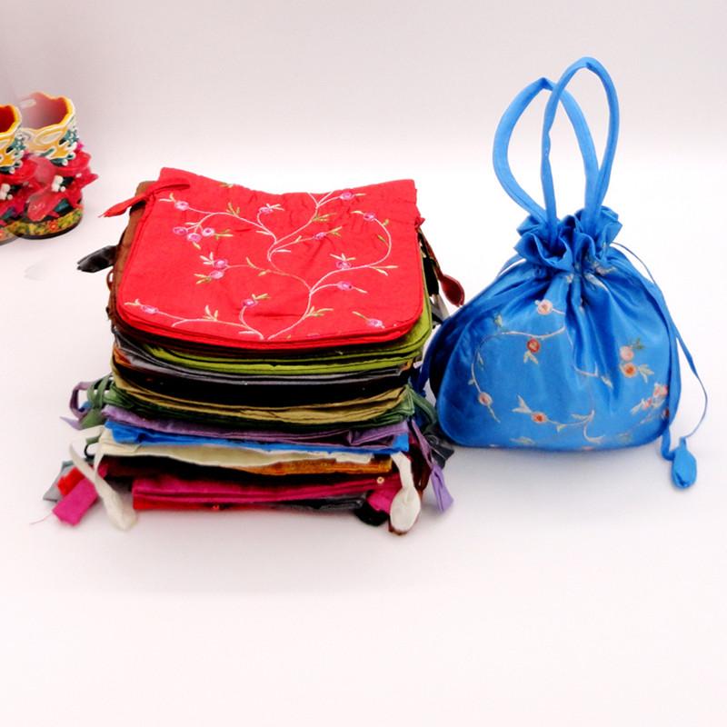 

35pcs Embroidered Fruit Large Gift Bags with Handle Wrist Coin Purse Satin Drawstring Pouches Women Phone Wallet Universal