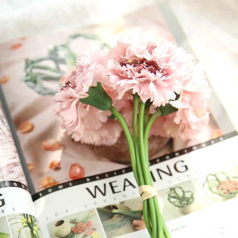 

6pcs/bunch 28cm Carnation silk fake flowers bouquet artificial flowers wedding decoration diy craft home decoration accessories1, White