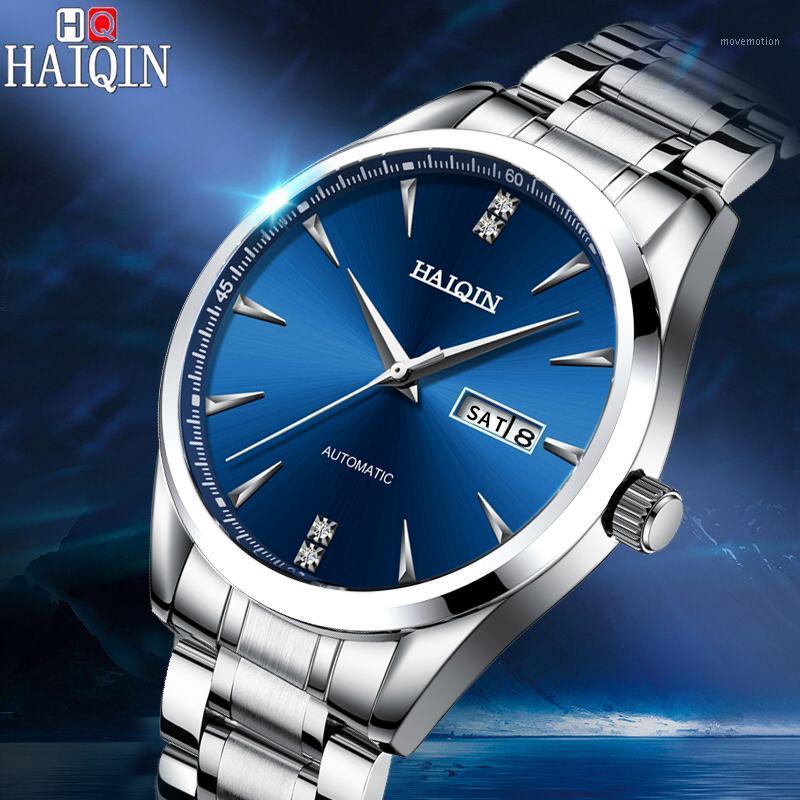 

2020 New HAIQIN Men's business watch men watch automatic mechanical male wrist waterproof relogio masculino1, All black