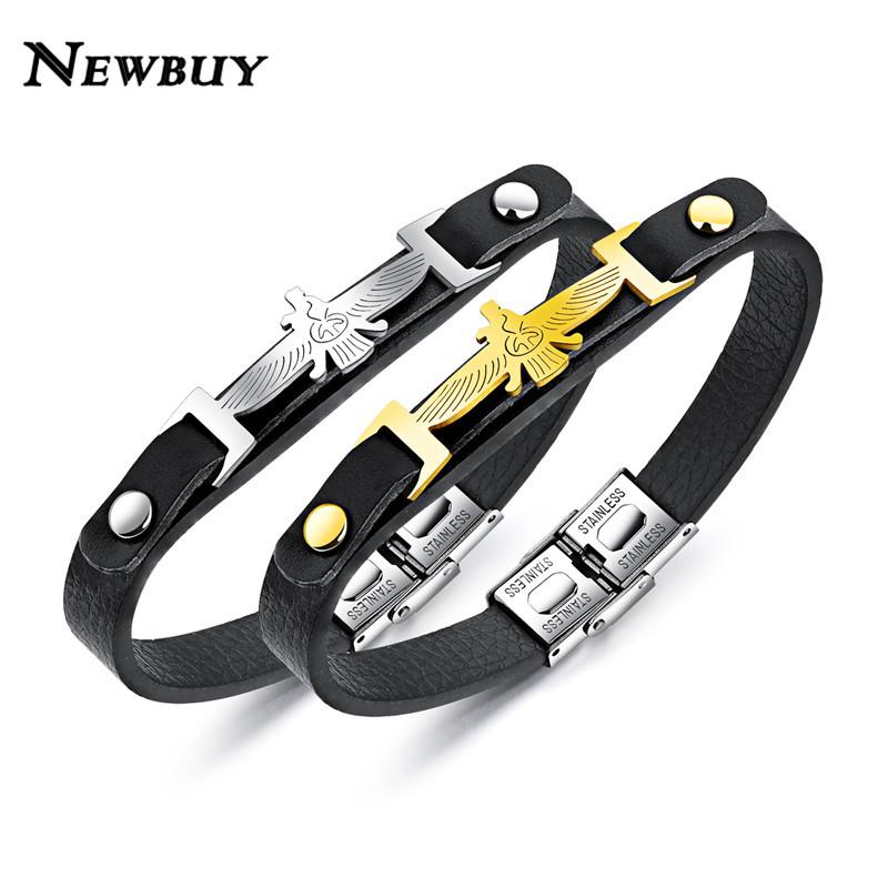 

NEWBUY 2020 New Genuine Leather Jewelry Stainless Steel Eagle Charm Bracelet For Men Punk Jewelry Dropship, Golden;silver