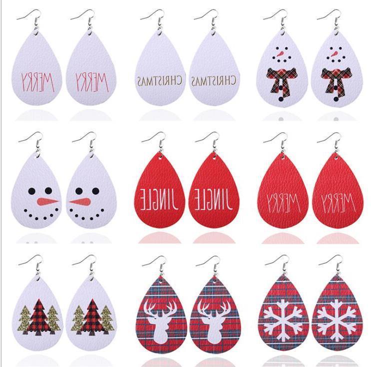 

Christmas Earring Water Drop Leather Earrings Double Christmas Tree Teardrop Merry Christmas Elements Earrings Party Favor Wholesale