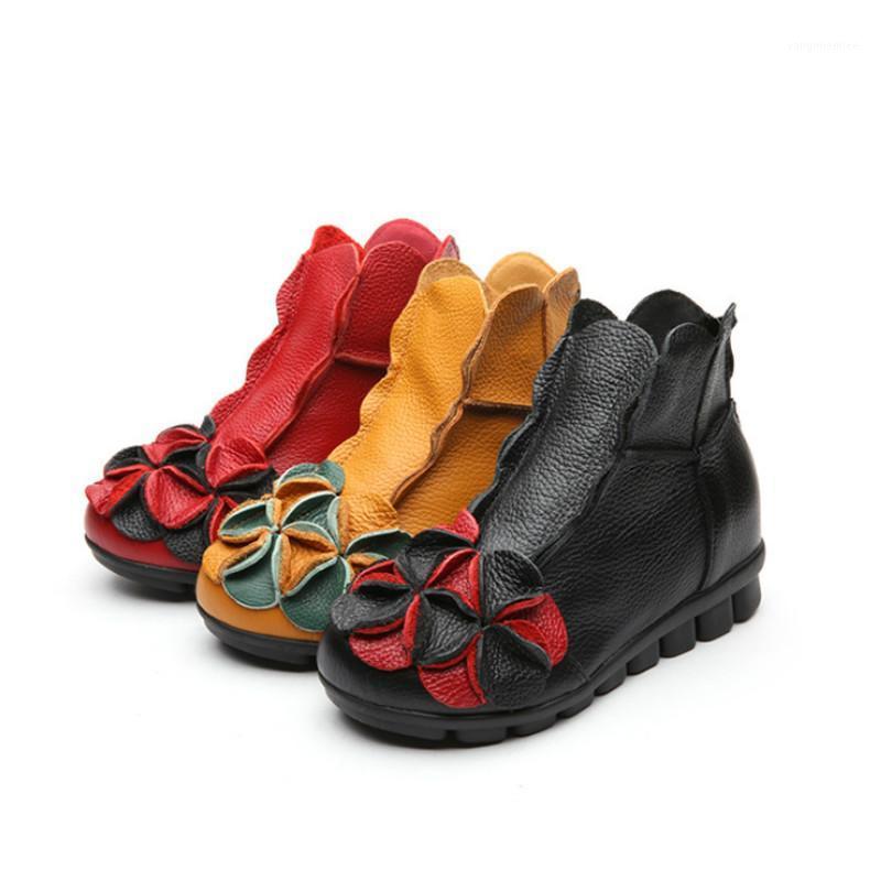 

2020 Winter New Fashion Women Genuine Leather Shoes Height Increasing Shoes Flats Ankle Boots National Style Short Boots1, 1red hollow out