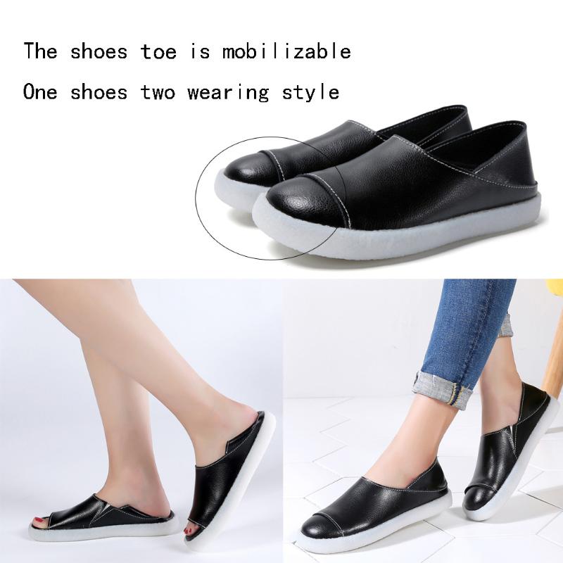 

new design Summer Basic Women's Ladies Mobilizable Shoes Toe Leather Slip On Shoes Loafers Sneakers gift for Women, Black