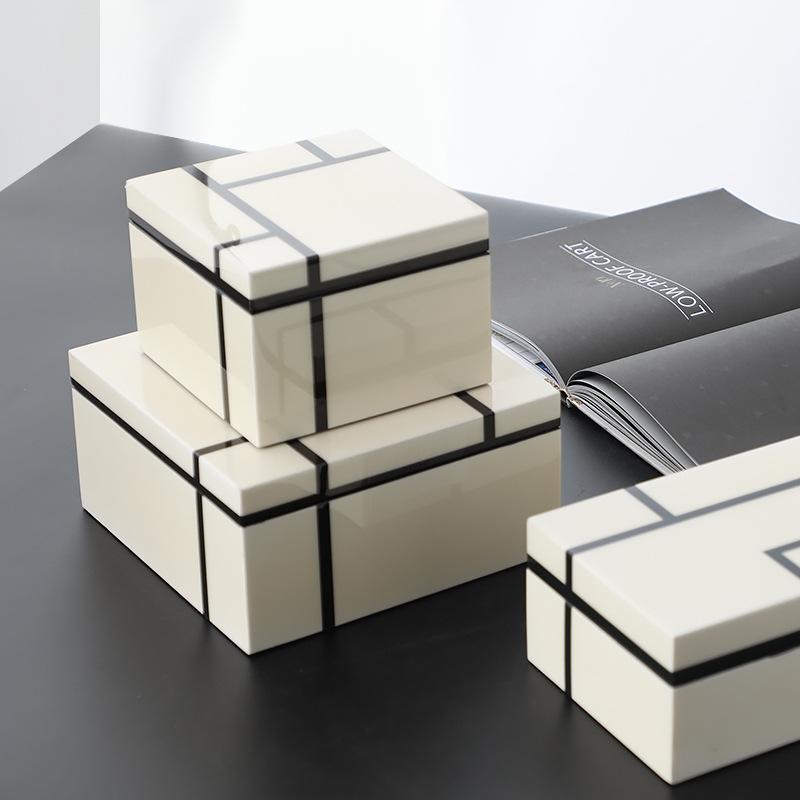 

Nordic wood handicrafts jewelry storage box model bedroom soft black and white rectangular home decoration accessories
