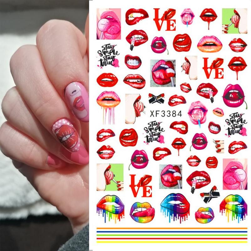 

3D Fashion Nail Art Sticker Manicure Designs Sexy Lips Girl Self Adhesive Nail Sticker on Nails Decoration Decals Beautiful, Xf3383