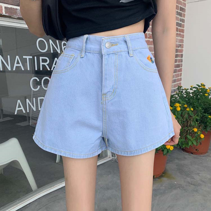 

2021 New style waist denim jeans for woman will see floral ladies embroidered women's shorts (f6655) MLZL, Sky blue