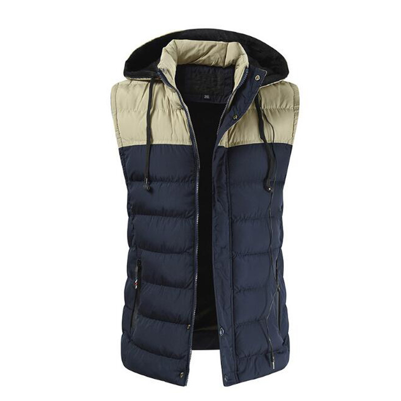 

2021 Men's Vests Winter Hoodes Down Cotton Warm Wave Vest New Guy's Style Zipper Plus Size L-3xl Bhap, Blue khaki