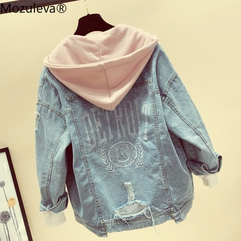 

Mozuleva Jeans Coat Women Spring Autumn New Korean-style Loose-Fit Plus Size Hooded Versatile Tops Jeans Coat and Jacket Women 201120, Pink