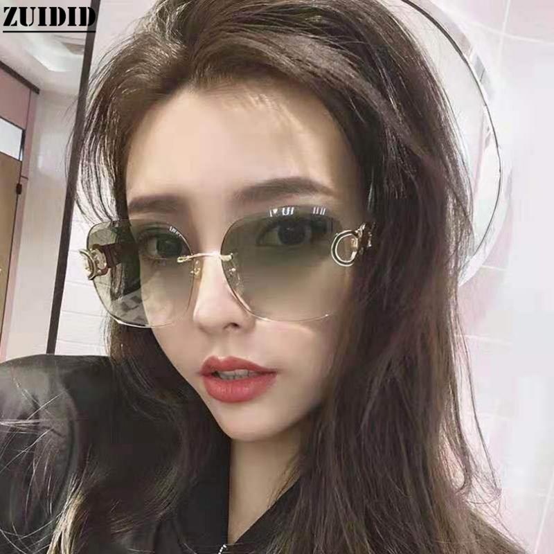 

Sunglasses Rimless Cut Women Exquisite Trend Fashion Uv Protection Large Frame Glasses Round Lentes De Sol Mujer