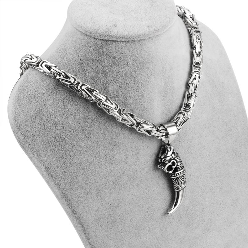 

Men's Byzantine Chain Necklaces Punk Stainless Steel Jewelry Wolf Pendant Necklace For Men Emperor chain Gifts customizable