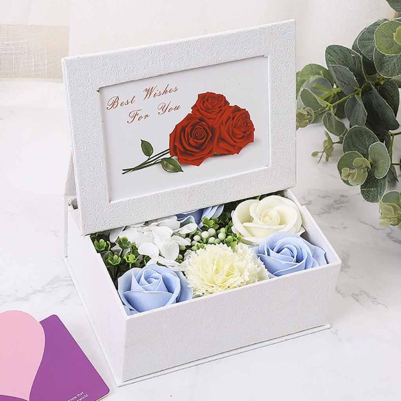 

Flower Scented Bath Body Valentine's Day Gift Smokeless Christmas Scented Candles Set Romantic Gifts Rose Soap Flower Gift Box1, Blue