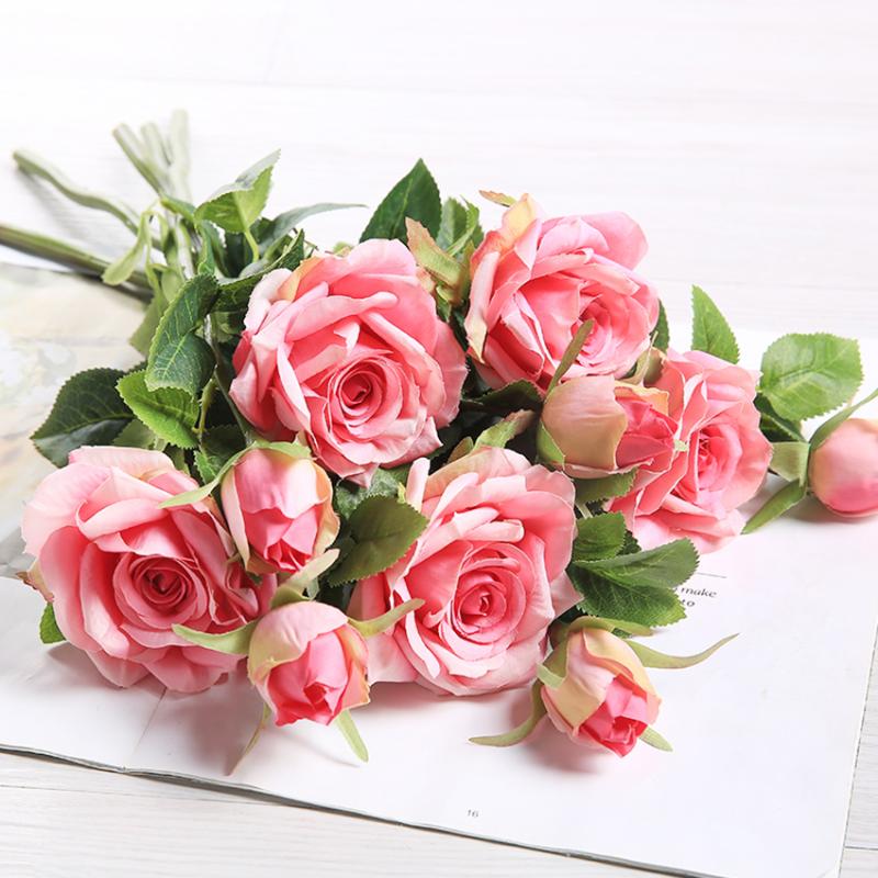 

CHENCHENG 3 Pieces 2 Heads Real Touch Artificial Flower Rose Bouquet Fake Silk Flower Home Wedding Party Autumn Decoration, Pink