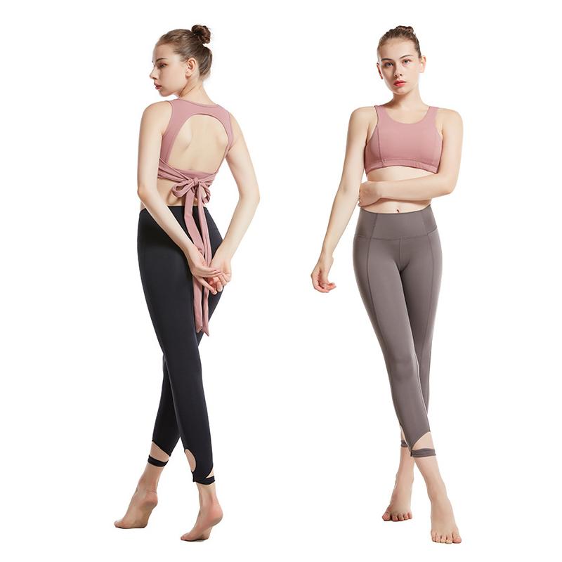 

Woman Sportwear Fitness Yoga Set Seamless Gym Set Crop Strappy Bra Top Bra Pad Elastic High Waist Yoga Pant Outfit Clothing, Black bra