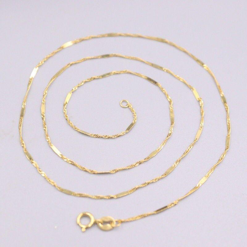 

Fine Pure Au 750 18kt Yellow Gold Chain 0.7mmW Women Singapore Link Bead Necklace 18inch 1-1.5g