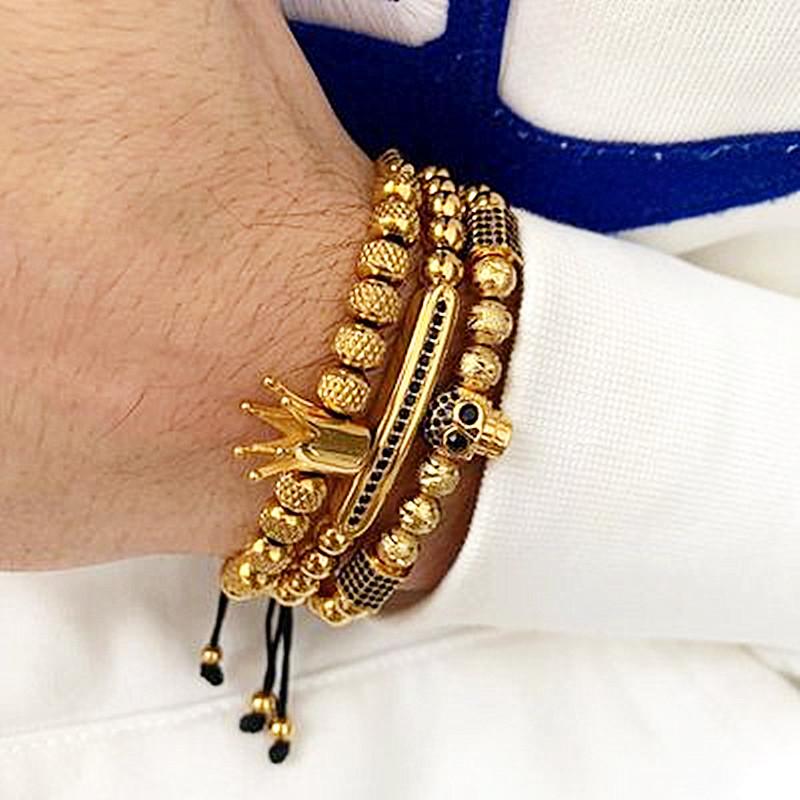 

Luxury Crown Charm Men Bracelets 8mm Micro Pave CZ Round Braided Macrame Bracelet Pulseira Feminina Handmade Jewelry Women Gift