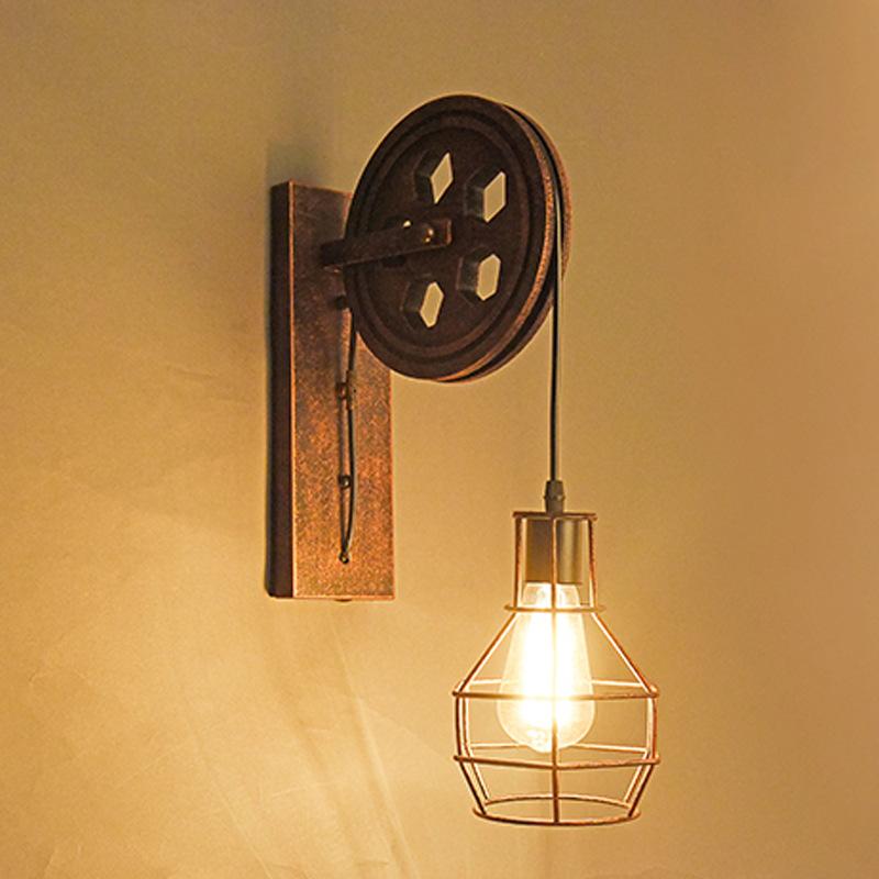 

Retro Industrial Iron Lift Wall Lamp American Restaurant Stair Corridor Aisle Pulley Wall Lamps Room Decor