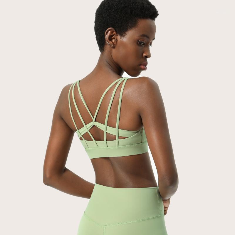 

2020 new yoga sports wear for women gym bra women' running shockproof sports underwear back lace up fitness bra bralette1, Lotus root purple