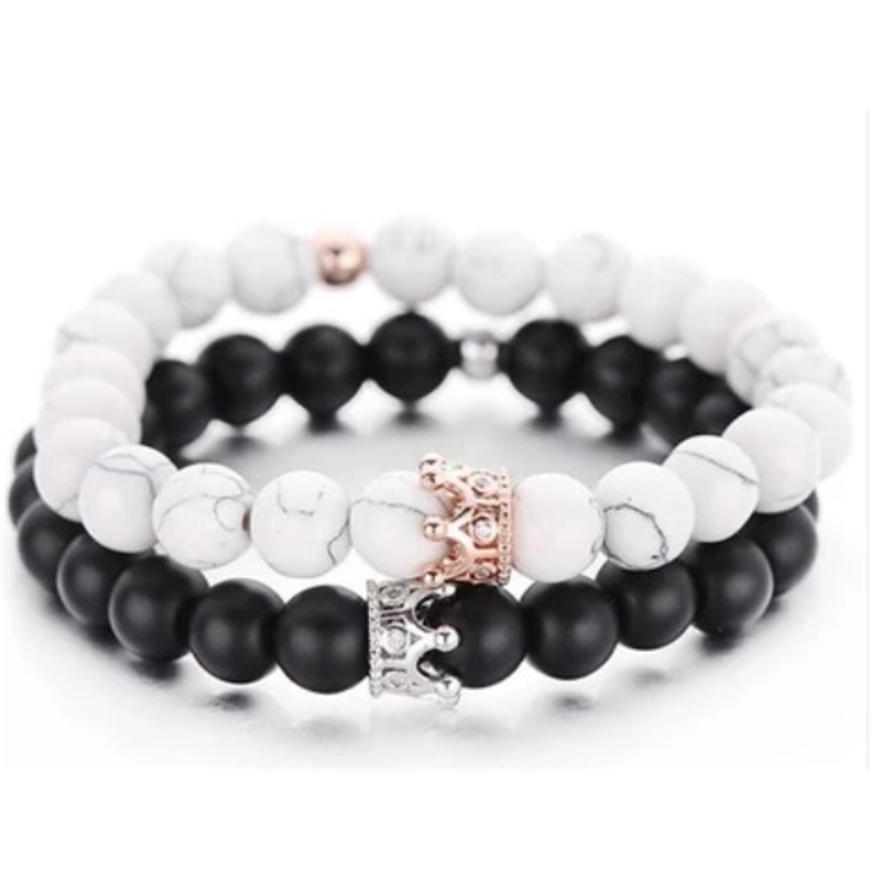 

Hot Selling Frosted Stone Turquoise Crown String Set Bracelet, Golden;silver