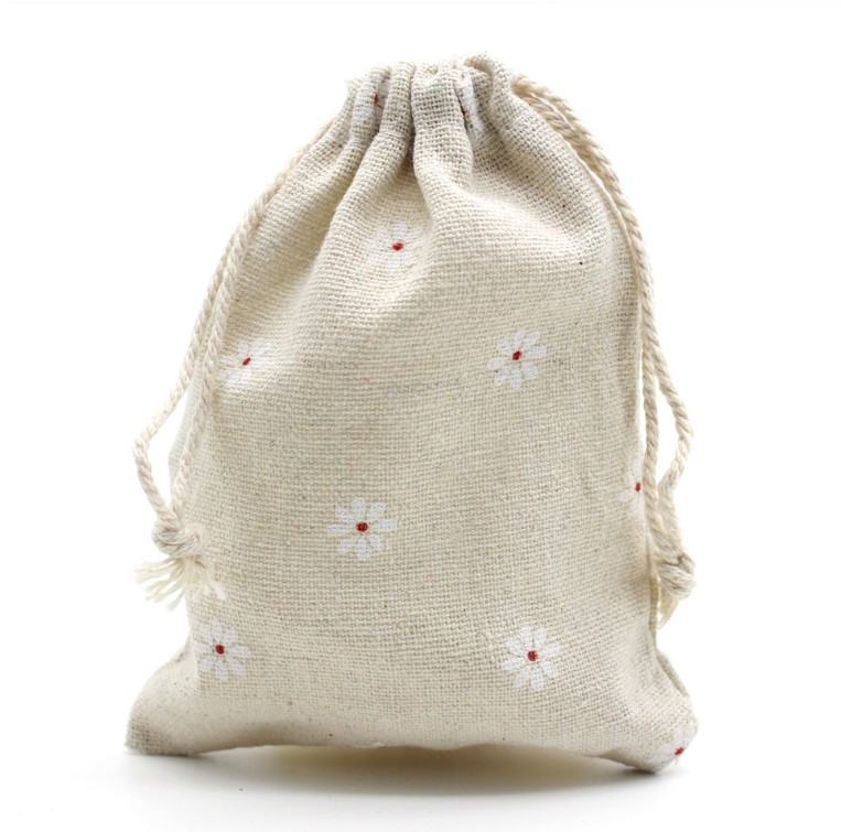 

White Daisy Linen Gift Bags 9x12cm 10x15cm 13x17cm pack of 50 Party Candy Favor Bag Holders Makeup Jewelry Drawstring Pouch