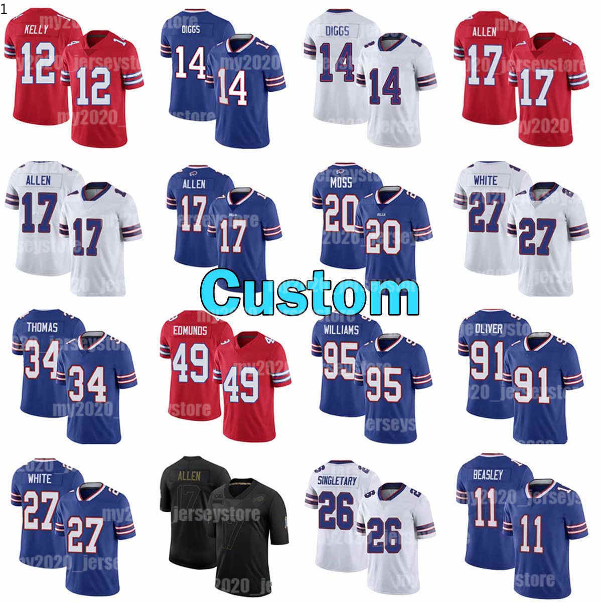 

Buffalo Bills Jerseys 17 Josh Allen 11 Cole Beasley Devin Singletary Custom 23 Micah Hyde Bruce Smith 83 Andre Reed Gabriel Davis, Black;red