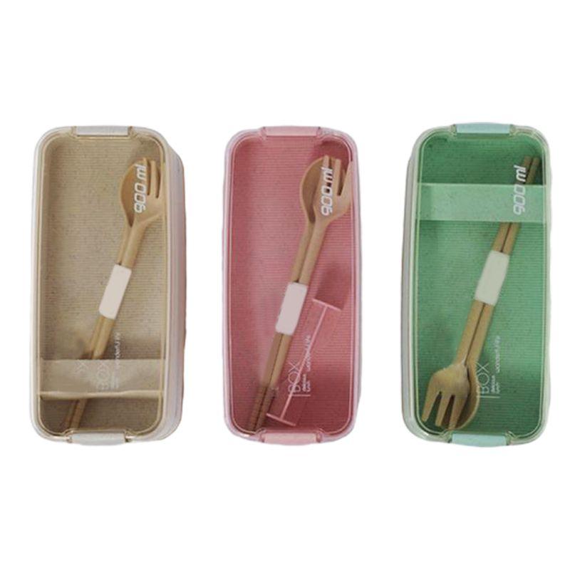 

Portable Microwave Lunch Box with Fork and Spoon Healthy Wheat Straw Material L5YE