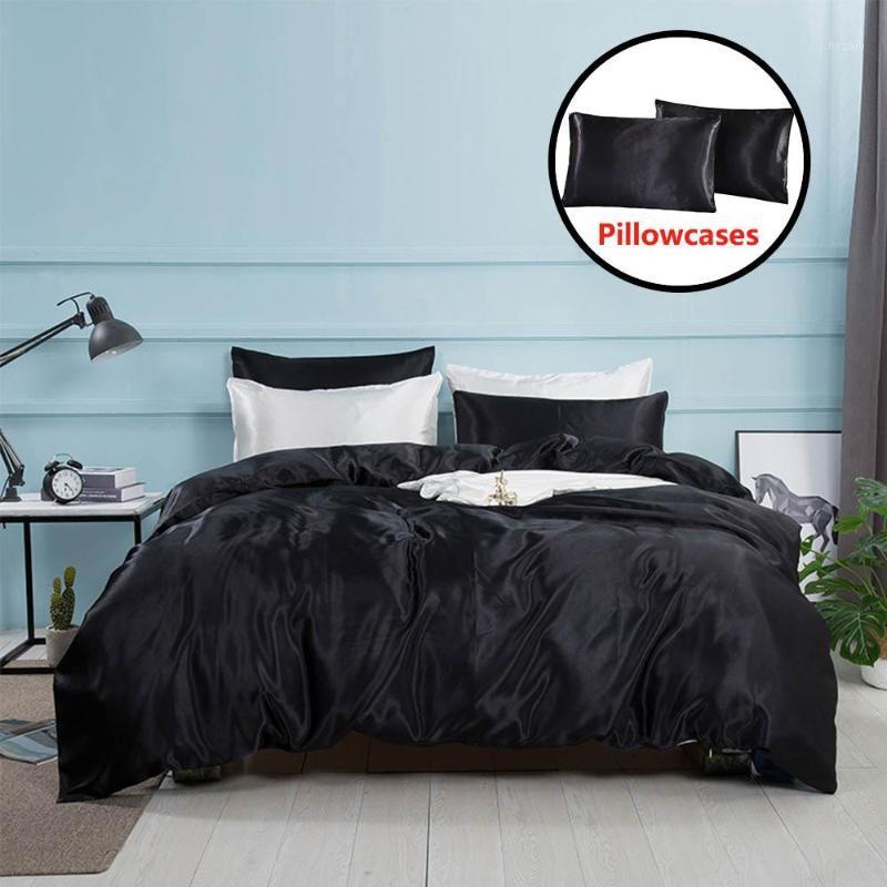 

40Luxury Bedding Set Satin Silk Queen King Size Bed Set Comforter Quilt Duvet Cover and Bed Sheet Pillowcase 4 Pieces Full Sets1, White