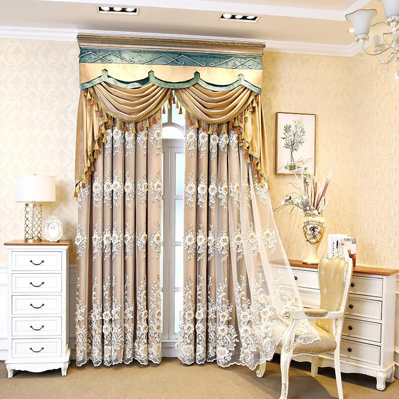 

European Luxury High-end Sheer Yarn Tulle Curtains for Bedroom Precision Embroidery Curtain for Living Room Finished, Fabric yarn integrat
