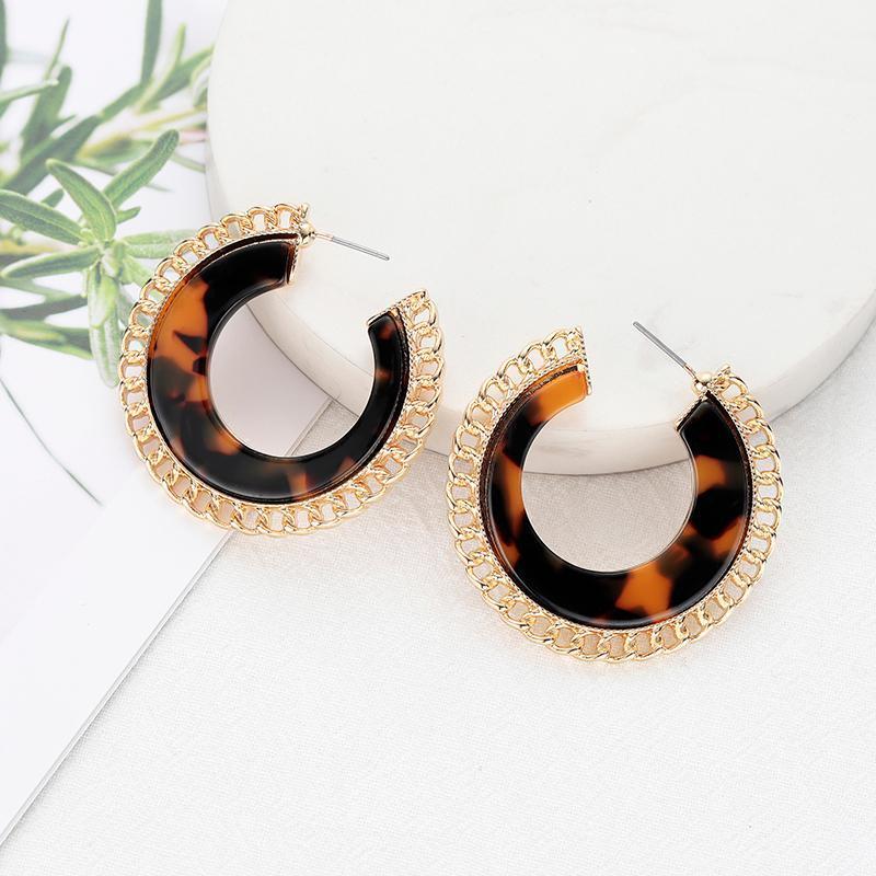

New Fashion Leopard Earrings Acrylic Resin Open Round Hoop Earrings For Women Gold Alloy Geometric Tortoiseshell Charms Jewelry1