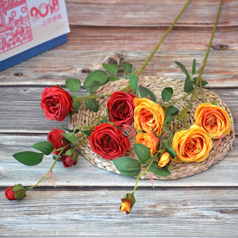 

Imitation Flowers 6 Head Happy Rose round Rose High-End Wedding Road Lead Home Hotel Decoration Artificial Artificial Flower, Yellow