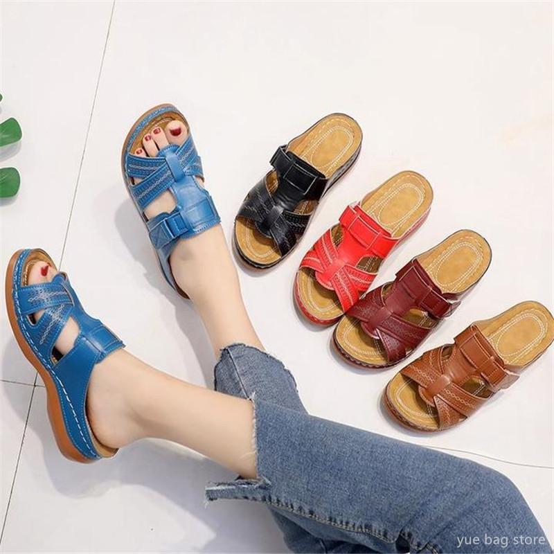 

Summer Women Anti-slip Breathable Open Toe Sandals Vintage Leather Casual Female Platform Retro Shoes Dropshipping 30#102
