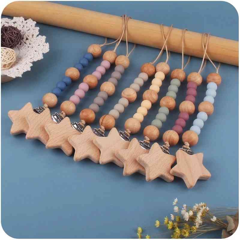 

Baby Pacifier Clip Chain Wooden Star Holder Soother Strap Nipple For Infant Nursing