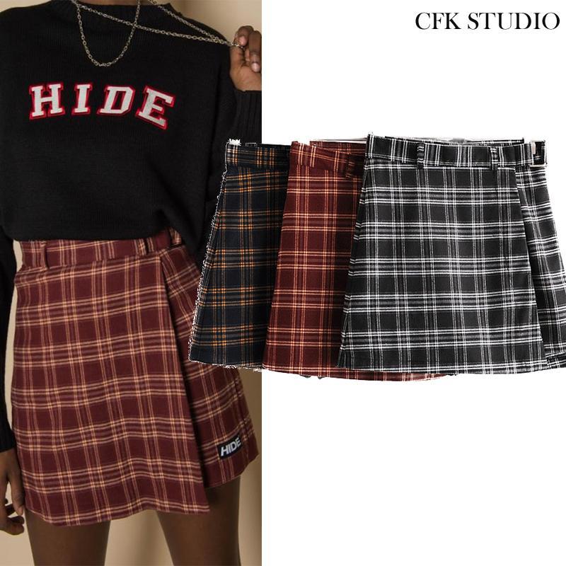 

Women Sexy Autumn Shorts with High Wasit Plaid Print Casual Loose A-line Red Shorts, Black