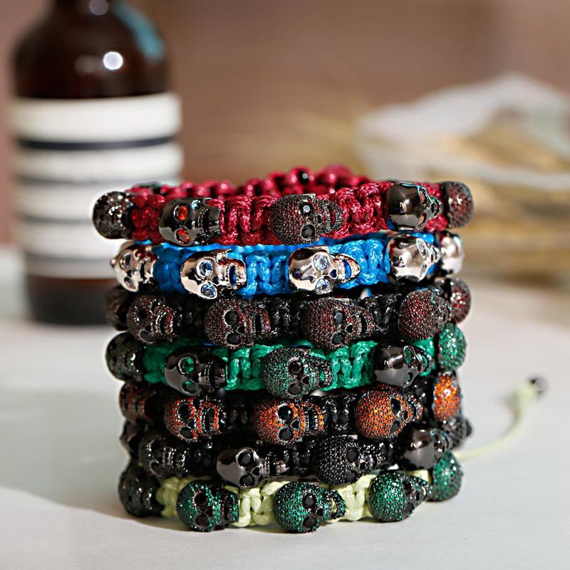 

Classic Men Bracelet Luxury Handmade Pave CZ Skeleton Skull Charm Bracelets Men Jewelry Pulseras Hombre