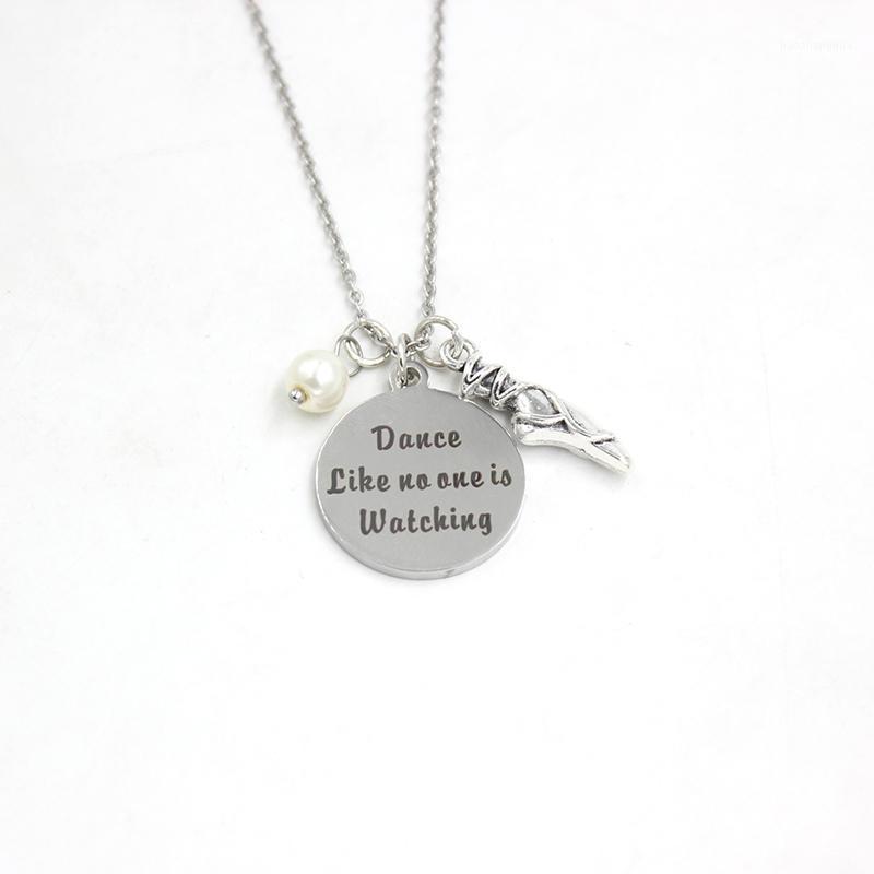 

Pendant Necklaces Wholesale Dance Charm Necklace Stainless Steel Chain Letter Engraved Like No One Is Watching Dancer Ballet Gift, Silver