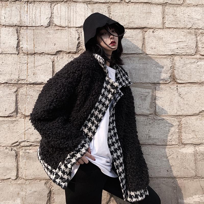 

Woolen jacket autumn Women winter coat wool 2020 new black white plaid Korean blazer houndstooth wool coat warm plus size