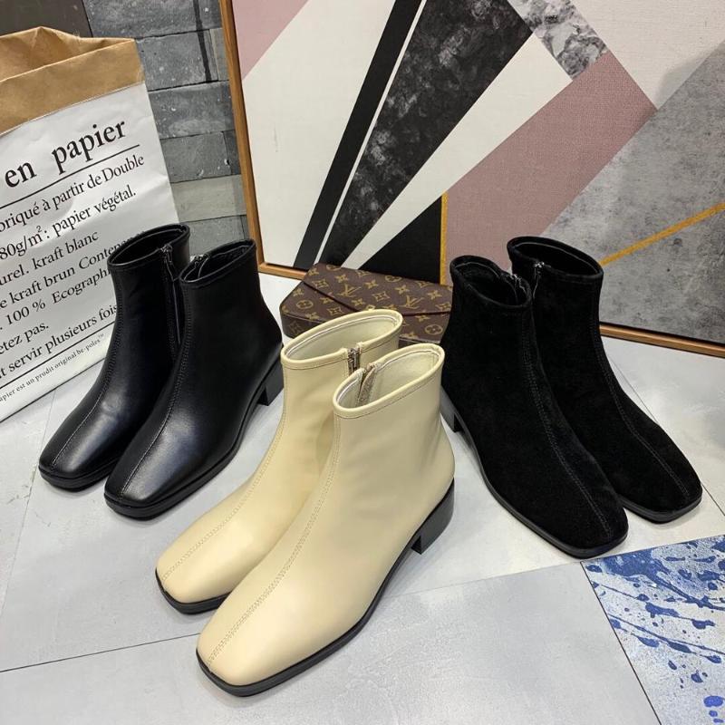 

Brand Design Women Ankle Boots Med Heel Square Autumn Winter Square Toe Boots Women Zipper with 3 Colors 4cm Heel Height, Black leather