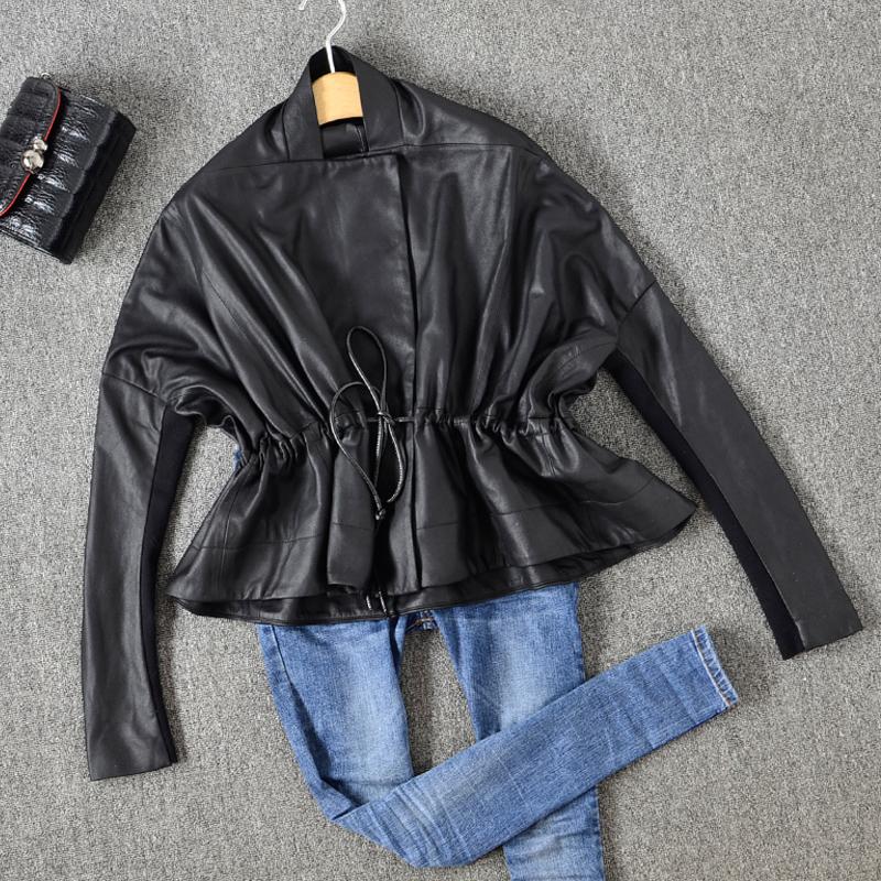 

2020 Spring New Sheepskin Coat Womens Black Leather Coat Short Slim Jacket Fashion Casual Outerwear