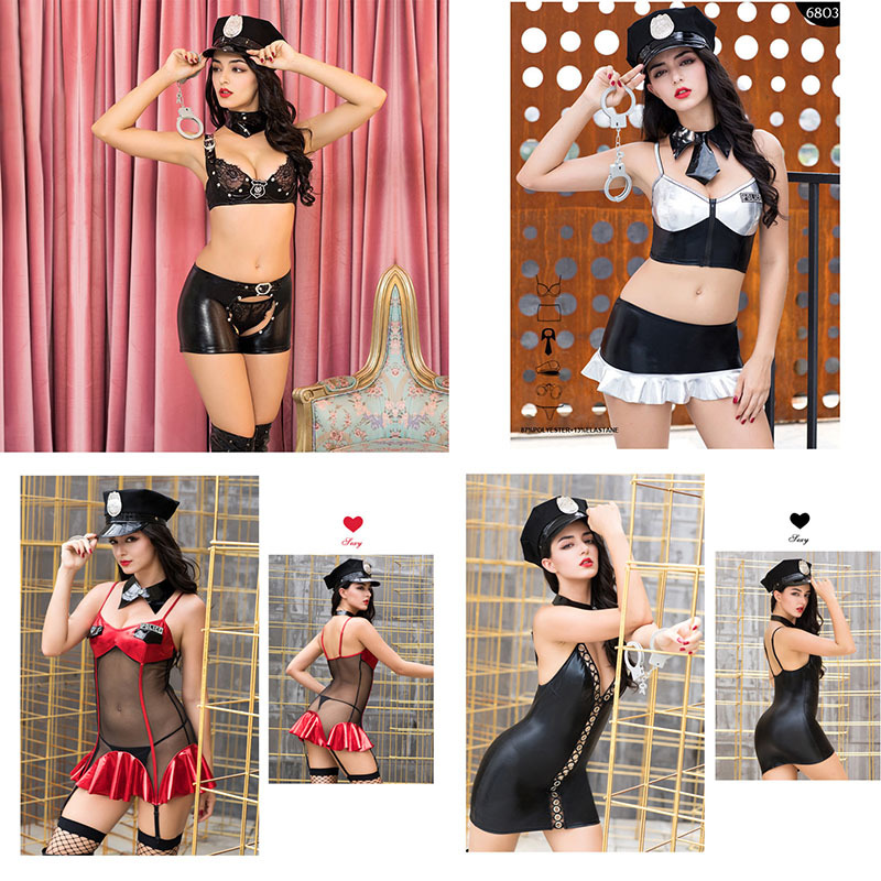 

Exotic halloween costume cosplay uniform hat sexy patent girl dress panties t-back skirt present 4, 6802