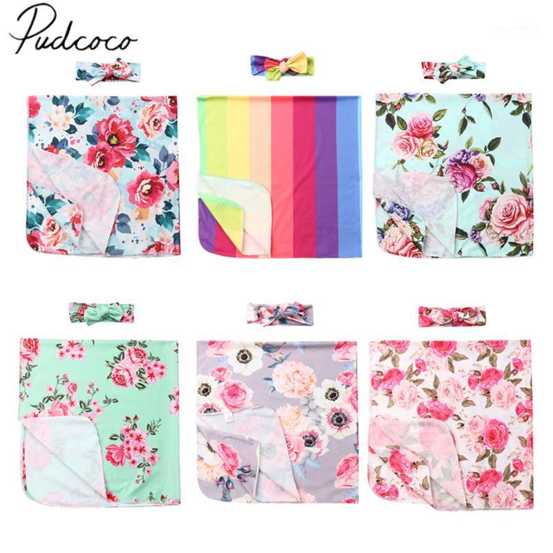 

2Pcs Sets New Baby Bedding Clothes Newborn Baby Boy Girl Cotton Swaddle Wrap Blanket Sleeping Bag Colorful Swaddling Headband1, White