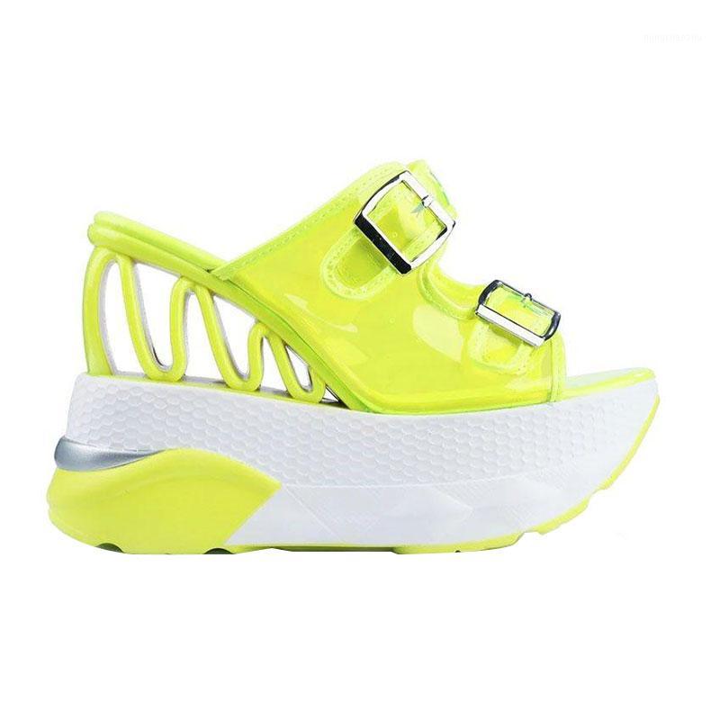 

2020 New Transparent Sandals Pvc Wedge Slippers Buckle Super High Heel Shoes Sandals Summer Lady Large Size 35-431, Yellow