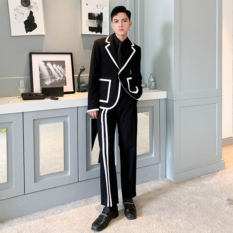 

2021 New S-!! Men's Autumn Winter Personal Grooming Korean Staff Shredded Suits Two Pieces 51OB, Suit and pant