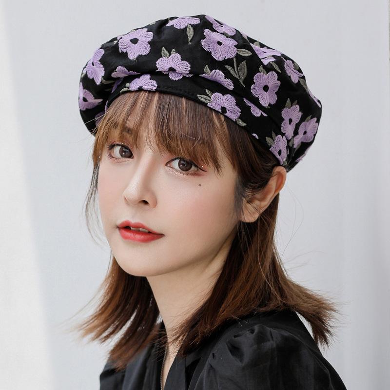 

Womens Flower Beret Cap Female Warm Painter Cap Octagonal Hat Bonnet