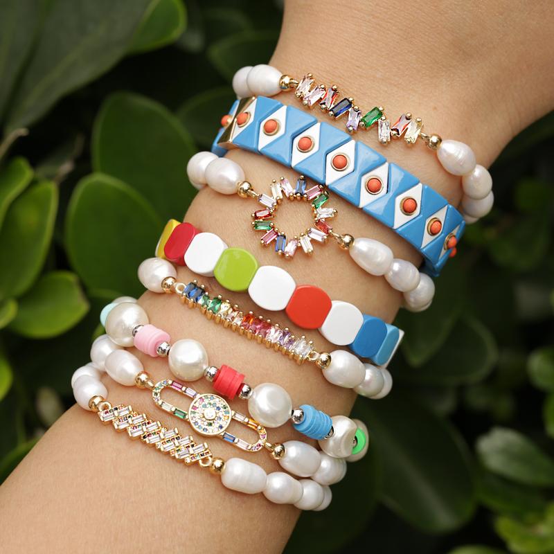 

10 pcs/lot natural freshwater pearl gold color zircon connector charm cross virgin crown shape bracelet woman best gift jewelry