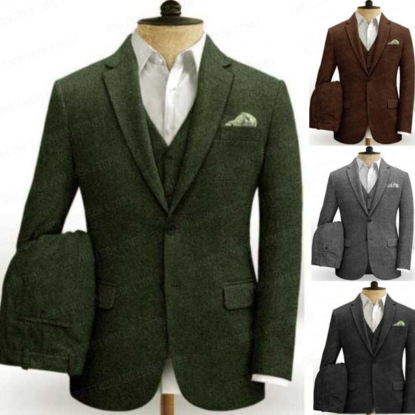 

2020 Classic Tweed Men Wedding Suit 3 Pieces Custom Plus Size Bridegroom Tuxedo Winter Prom Business Suits Blazer Vest Pants Set, One jacket